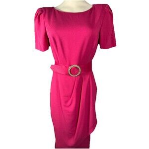 Vintage Pink Cocktail Dress Morton Myles Size 8 Puff Sleeves Belted